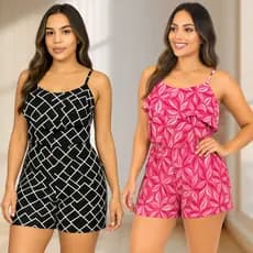 Kit 2 Macaquinho Feminino Estampado Alça Babado Frente Confortável e Estiloso Casual