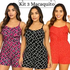 Kit 3 Macaquinho Estampado Femininos Dia a Dia Versatilidade e Elegância Conforto Estampa Sortida