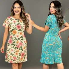 Vestido Feminino Godê Malha Estampado Sortido M ao GG Visual Exclusivo e Confortável
