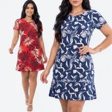 Vestido Feminino Plus Size Estampado Soltinho Manga Curta Malha Fria Confortável Casual