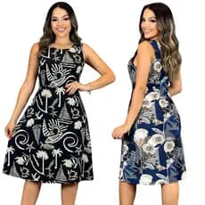 Vestido Plus Size Regata Evase Estampado em Malha Fria Dia a Dia  Confortável