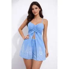 Conjunto Feminino Babydoll  Alcinha Regulável, Shorts Soltinho,  Elegante e Confortável
