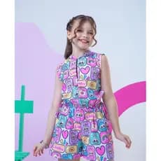 conjunto infantil 4 ao 12 anos- Conjunto Infantil Menina urso divertido com Capuz Zíper Frontal Short Amarração