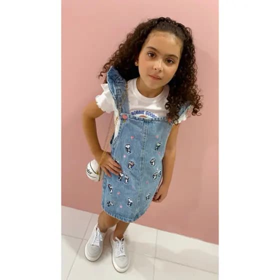 jardineira jeans infantil/Roupa de menina/conjunto jeans/conjunto de festa/Roupa de luxo/Roupa de blogueira