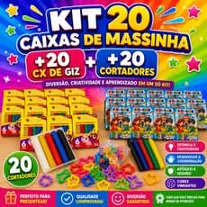20 cx Massinha de Modelar + 20 Cx Giz de Cera + 20 Cortador Molde Forminha Lembrancinha infantil