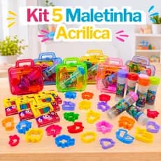 Kit 5 Massinha de Modelar + 5 Bolha de Sabão + 10 Cortador  + 5 Maletinha de Acrílico lembrancinha