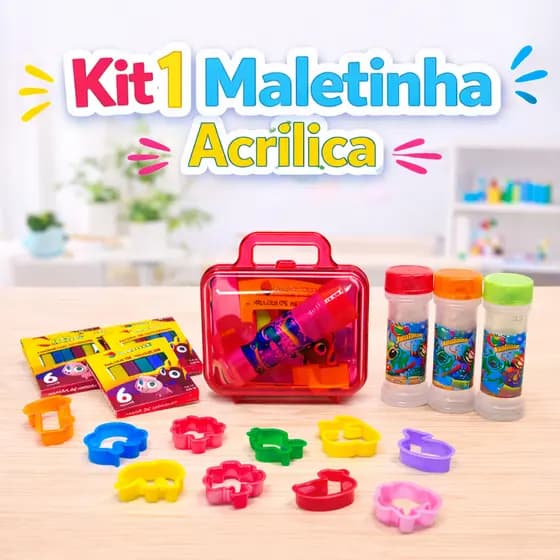 Kit 1 Massinha Modelar + 1 Bolha Sabão + 2 Cortador  + 1 Maletinha de Acrílico Lembrancinha Infantil