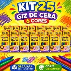 25 Cx Giz de Cera 6 Cores p/ Kit Festa Lembrancinha Infantil Prenda