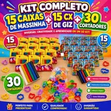 15 Massinha de Modelar + 15 Giz de Cera + 30 Cortador Kit Festa Lembrancinha Infantil