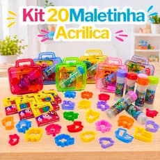 Kit 20 Massinha Modelar + 20 Bolha Sabão + 40 Cortador Massinha + 20 Maletinha Acrílico Lembrancinha