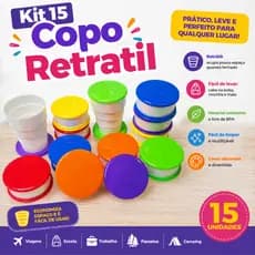 15 Copo Retrátil Sanfonado Dobrável Festa Infantil Multiuso de Bolsa Lembrancinha