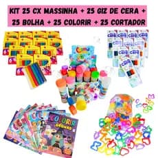 25 Massinha de Modelar + 25 Cortador + 25  Giz de Cera + 25 Colorir + 25 Bolha de Sabão