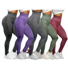 Kit 5 Calça Legging Levanta Bumbum Sem Costura Cintura Alta Academia