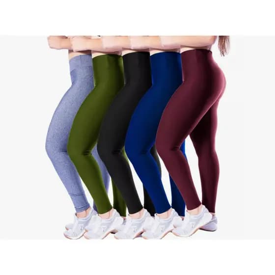 Kit 5 Calça Legging Lisa Suplex Fitness Cintura Alta Academia