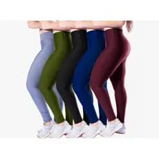 Kit 5 Calça Legging Lisa Suplex Fitness Cintura Alta Academia