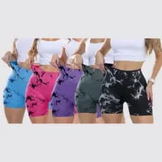 Kit 5 Shorts Legging Tie-Dye Cintura Alta Fitness Academia Ginastica