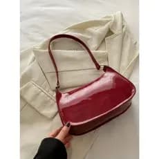 Bolsa Feminina Meia Lua Brilhante de Ombro com Fechamento de Zíper