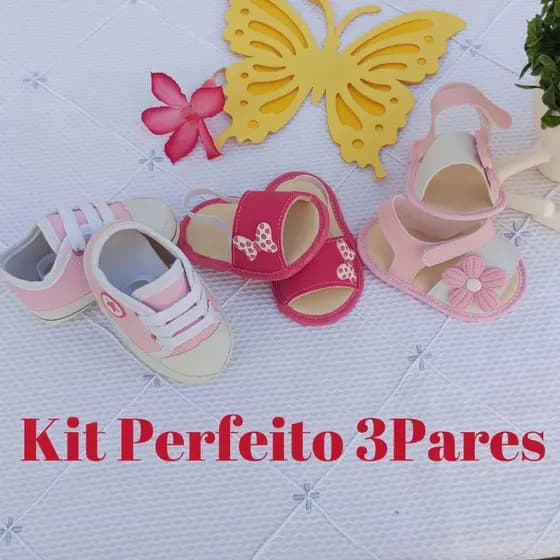 kit 3 pares de sandália, tênis, chinelo infantil bebê menina