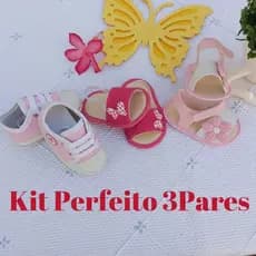 kit 3 pares de sandália, tênis, chinelo infantil bebê menina