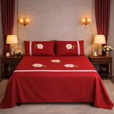 Lençol Bordado Cama Comum com Fronhas em Oxford - Artesanal e Elegante