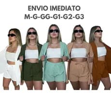 Conjunto 2 Peças Kimono + Short Duna Feminino Moda Praia Azul Lilas Roxo Verde Saida de Praia Quimono Marrom Cardigan