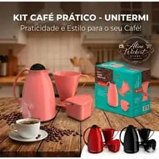 Kit Café Prático Unitermi 3 Peças Garrafa Térmica Café 650ml Suporte Filtro 102/103 Açucareiro 350ml