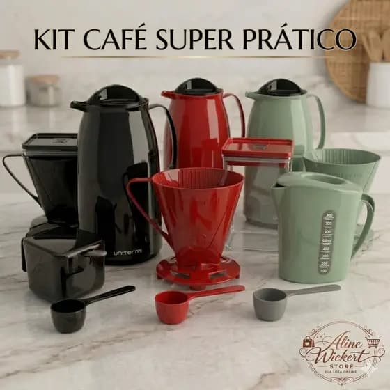 Kit Café Super Prático Unitermi Garrafa Térmica Café Leiteira Colher S/ Filtro Hermetrico Açucareiro