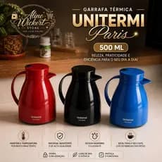 Garrafa Térmica de Café Pequena 500mlParis Unitermi ideal para Bebidas Café,Chá,Água,Leite,Chimarão