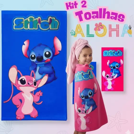 Toalha De Banho E Rosto Boca Infantil Lilo Stitch Toalha de Praia