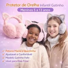 Tiara Gatinho De Pelúcia Infantil Protetor De Orelha Menina 5 A 13 Anos
