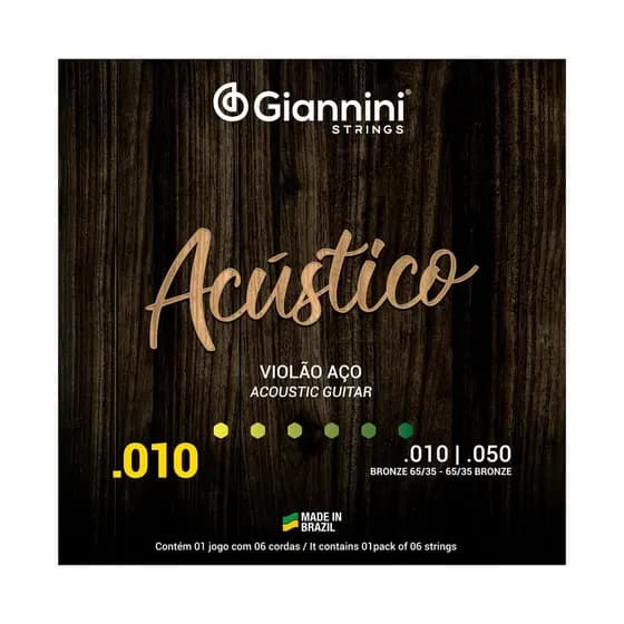 Encordoamento para Violão Aço 6 cordas Giannini Acústico Bronze 65/35 GESWAM (.010  .050)