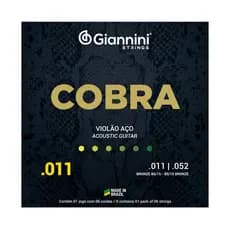 Encordoamento para Violão Aço 6 cordas Giannini Cobra Bronze 85/15 GEEFLK (.011  .052)