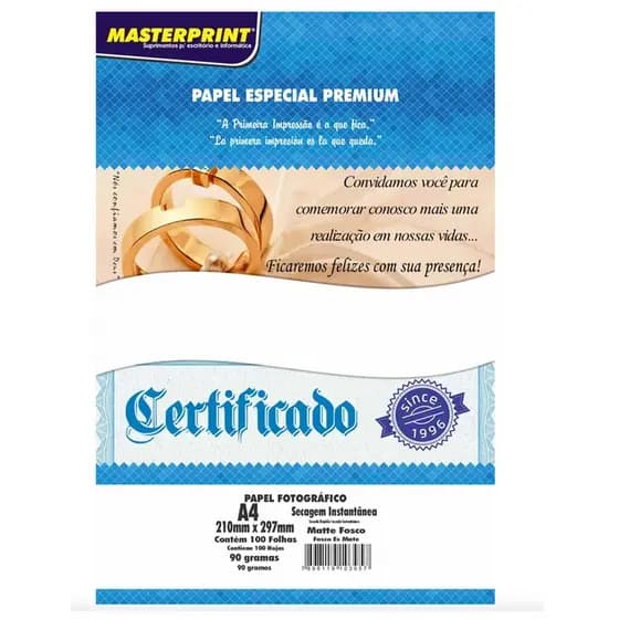 Papel Fotográfico Matte Fosco Especial A4 90G - 100 Folhas