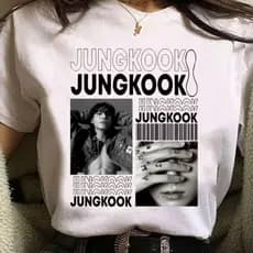 Camiseta Feminina Estampada Jungkook Camisa Blusa Preto Branco Camiseta Algodão