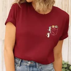 Camiseta Feminina Estampada Com Desenho Animado De Gatinhos Blusa Algodão