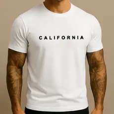 Camiseta Masculina California Preta Manga Curta Gola Redonda Estampada 100% Algodão