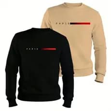 Kit 2 Blusa Moletom Paris Gola Redonda Blusa De Frio Algodão Casaco Feminino Masculino