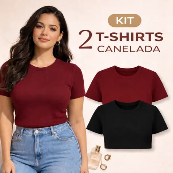 Kit 2 Camisetas Baby Look Canelada Verão Modinha Feminina Manga Curta Soltinha
