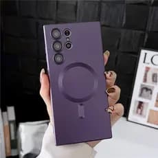 Capa Magnética Metálica Para Samsung S24 Ultra S24 Plus S23 S22 S21 FE Revestimento De Silicone Suporte Da Carcaça Sem Fio Carregamento Câmera À Prova De Choque Anti-Impressão Digital