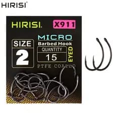 Hirisi 15 peças de anzóis de pesca com olhal, revestidos de PTFE, em aço de alto carbono, para pesca de carpa, modelo X9