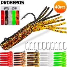 Proberos 40 peças/caixa Isca Artificial para Pesca - Isca Falsa de Cores Variadas, Conjunto de Iscas Macias com Anzóis,