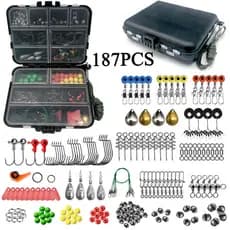 187/264 peças Kit de Acessórios para Pesca, Anzóis Jig, Pesos de Pesca, Giradores, Conectores com Caixa de Iscas e Acess