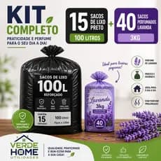KIT Sacos de Lixo 100L - 15 Unidades + Sacos de Lixo Perfumado Lavanda 3Kg - 40 Unidades | 55 Unidades