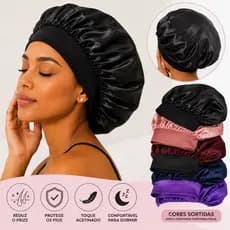 Touca de Cetim Para Dormir com Faixa Antifrizz Cor Sortida