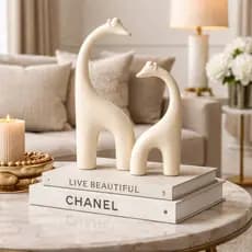 Estatueta Família de Girafas em Cerâmica Decoração Casa, Escritório, Jardim, Área Externa, Festa