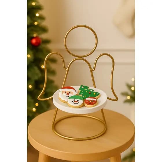 Anjo decorativo Natal em ferro com base madeira