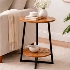 Mesa Lateral de Canto com 2 Andares, Apoio para Sofá e Cama, Organizador com Prateleira Dupla para Livros Plantas Decora