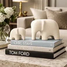 Estatueta Elefante Familia Dupla em Cerâmica Para Decoração