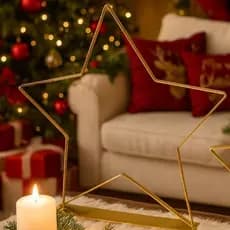 Estrela de Ferro Dourada Brilhante para Decoração Natal