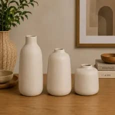 Trio de Vasos Decorativos Cerâmica Potiche Minimalista Orgânico com Textura Fosca OFF e Madagascar